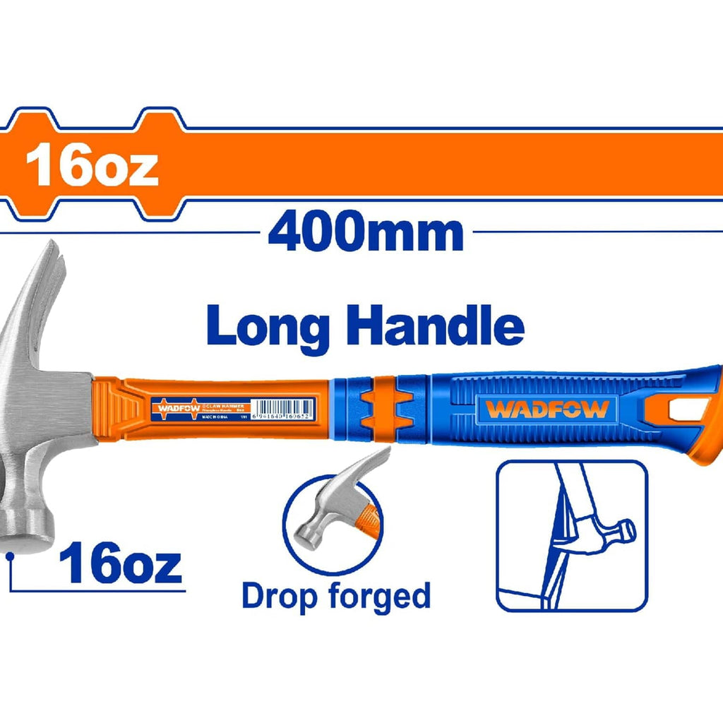 [SKUIMG]WHM336L|MARTILLO DE OREJAS FORJADO 450G/16OZ. TRATAMIENTO TÉRMICO. ACERO AL CARBONO #45. MANGO LARGO 400MM