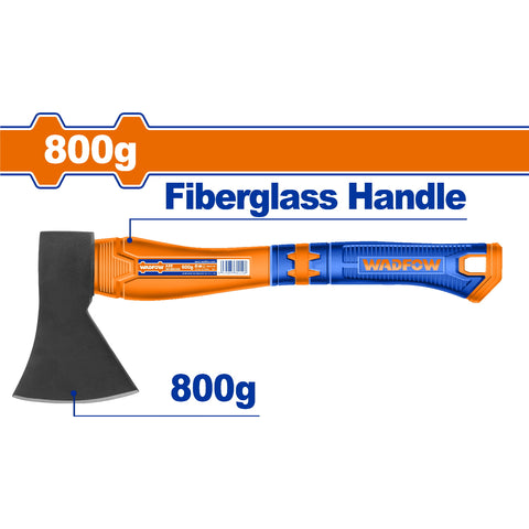 [SKUIMG]WHM6308|WHM6308.jpg|HACHA DE MANO 800G. TRATAMIENTO TÉRMICO. ACERO #45. MANGO FIBRA DE VIDRIO.