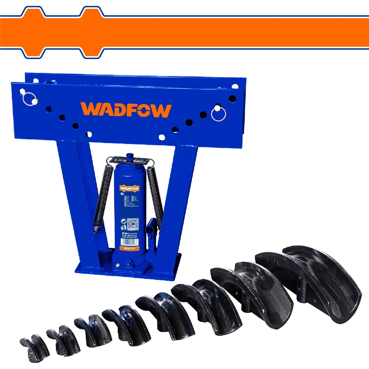[SKUIMG]WHN1515|WHN1515.jpg|DOBLADORA PARA TUBO HIDRÁULICA 15 TON. 8 PARES DE MOLDES. VARIADOS TAMAÑOS DE MOLDES. PESO: 58KG.