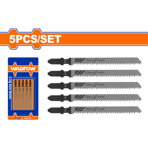 [SKUIMG]WJB101D|HOJAS PARA SIERRA CALADORA HCS CORTE LIMPIO MADERA. 74MM. (6 TPI) SET DE 5 PZAS. DIENTES MOLIDOS Y C