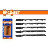 [SKUIMG]WJB244D|WJB244D.jpg|HOJAS PARA SIERRA CALADORA HCS VELOCIDAD EN MADERA. CORTE CURVO. 74MM.(6 TPI) SET 5 PZAS. DIENTES M