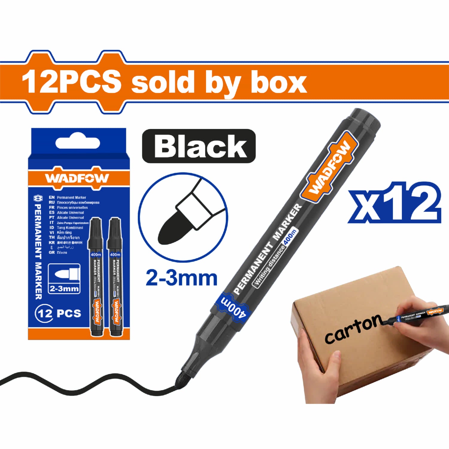 [CARBONE]WJM1501|MARCADORES PERMANENTES PUNTA 2-3MM NEGRO SET 12 PZAS. M�LTIPLES SUPERFICIES. ROTULADOR PILOTO PLUMON