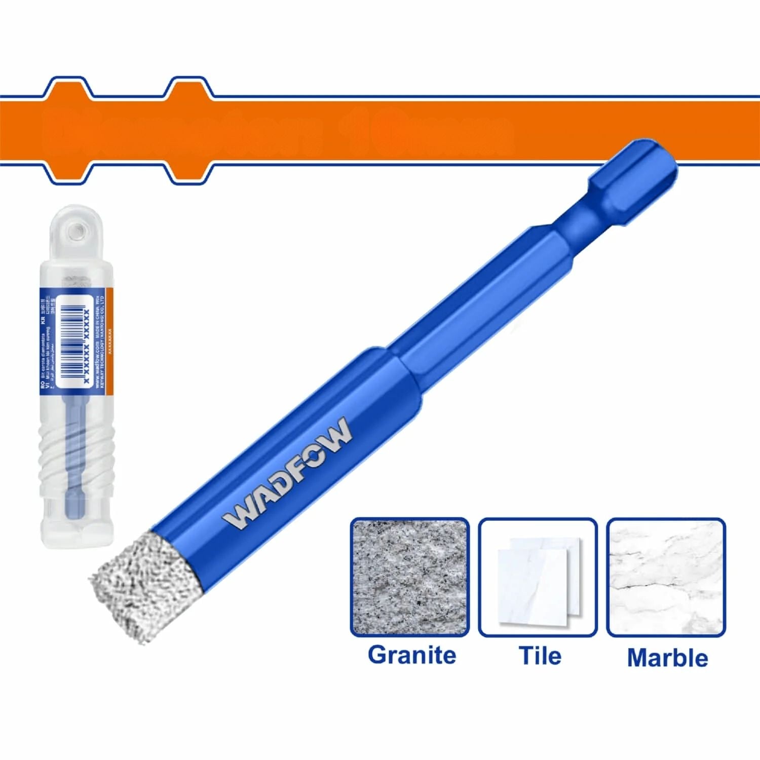 [SKUIMG]WKJ5K06|WKJ5K06.jpg|Brocas Diamantadas Hexagonales Con Vástago 1/4" Ideales Para Azulejo, Cerámica, Granito, Mármol Y Piedra