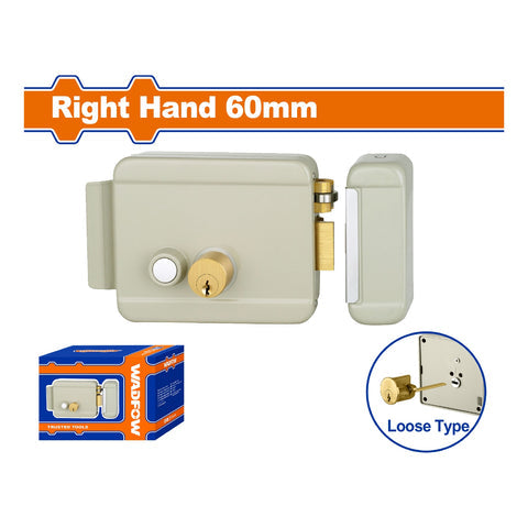 CERRADURA ELECTRICA ATORNILLAR DC12V10% 1. 5~3A CILINDRO SUELTO LADO DERECHO 60MM. INCLUYE 3 LLAVES.