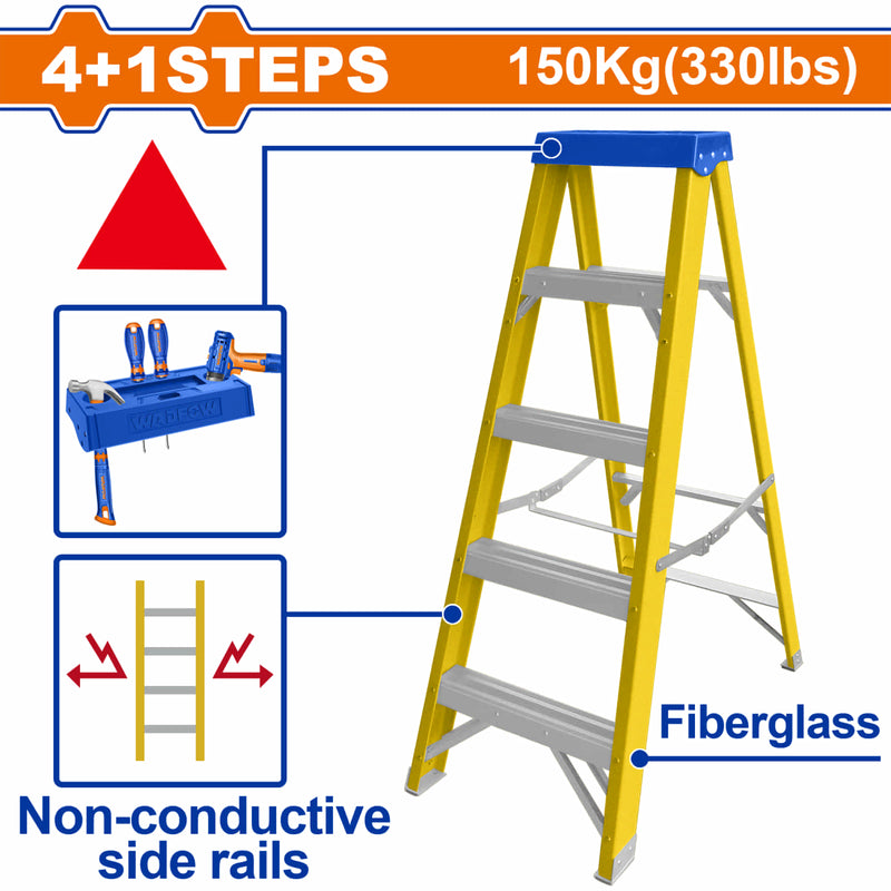 [SKUIMG]WLD0905|ESCALERA DE FIBRA DE VIDRIO 5 ESCALONES. ALTURA DE PASO: 280MM. CARGA