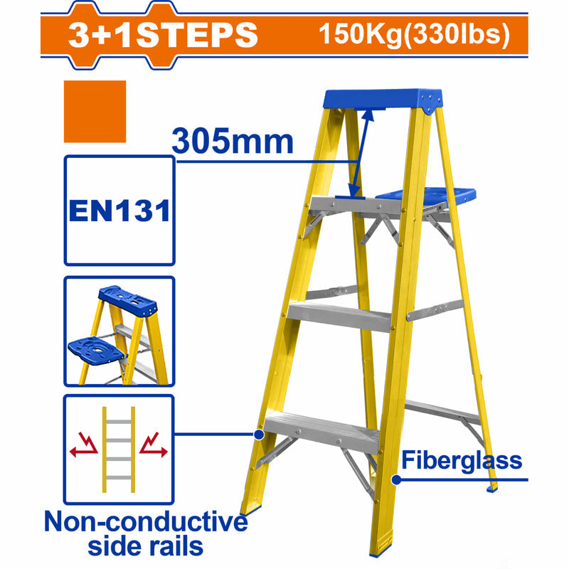 [SKUIMG]WLD1914|ESCALERA DE FIBRA DE VIDRIO 4 ESCALONES. ALTURA DE PASO: 305MM. NORMA