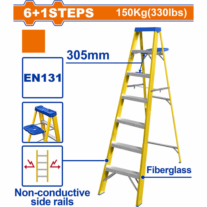 [SKUIMG]WLD1917|WLD1917.jpg|ESCALERA DE FIBRA DE VIDRIO 7 ESCALONES. ALTURA DE PASO: 305MM. NORMA