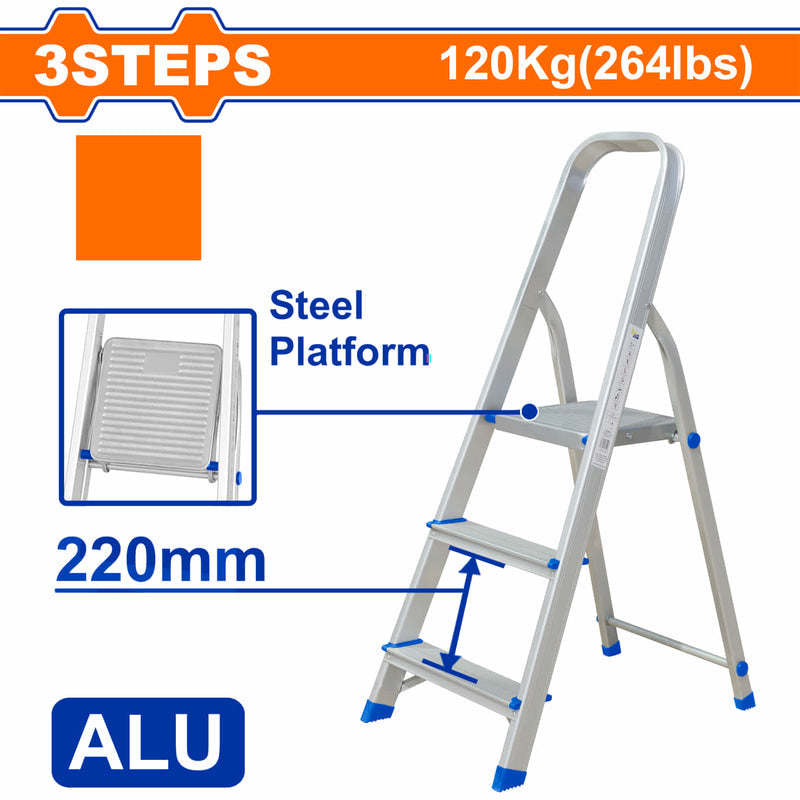 [SKUIMG]WLD3H03|WLD3H03.jpg|ESCALERA DE TIJERA DE ALUMINIO 3 PELDAÃOS. DISTANCIA ENTRE PELDAÃOS 22
