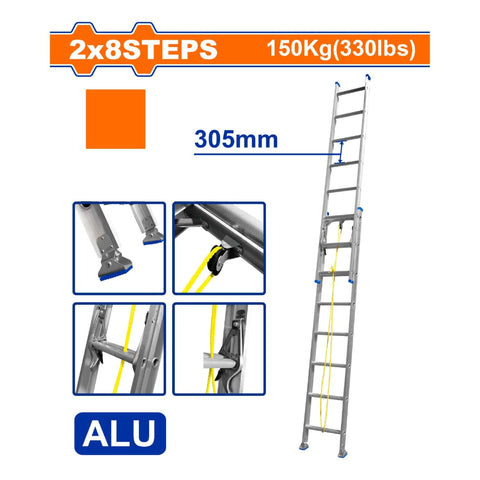 [SKUIMG]WLD8H16|WLD8H16.jpg|ESCALERA EXTENSIBLE 2X8 DE ALUMINIO.