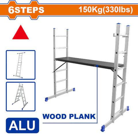 [SKUIMG]WLDS106|WLDS106-FRONTEND--TGMflhgQGR91S90.png|ANDAMIO PLEGABLE DE ALUMINIO. CARGA MÁXIMA 150KG 6 PELDAÑOS. TAMAÑO ABIERTO: 1600X400X1675MM EXTENSI