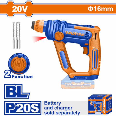 [SKUIMG]WLM1516|TALADRO ROTOMARTILLO 20V 850RPM. 5100BPM. PERFORA 16MM EN CONCRETO. INCLUYE BROCAS. NO INCLUYE BATER