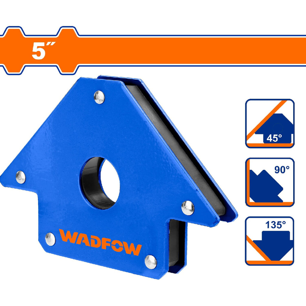[SKUIMG]WMC1605|WMC1605.jpg|SOPORTE DE SOLDADURA ESCUADRA MAGNÉTICA DE 5". ÁNGULOS: 45º, 90º, 135º. IMÁN Y ACERO. 75 LBS.