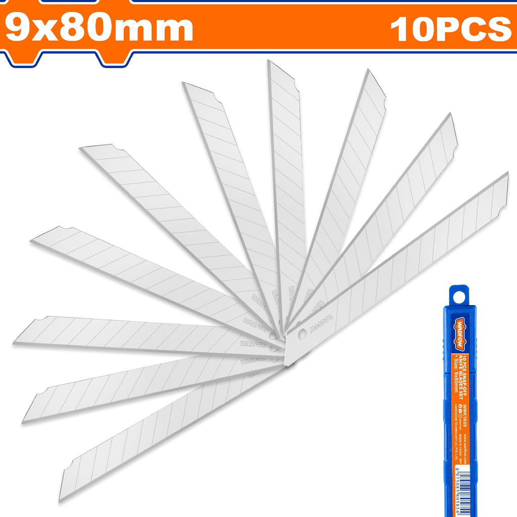 [SKUIMG]WMK1K09|WMK1K09.jpg|CUCHILLAS 10 PIEZAS. TAMAÑO 9X80MM. PARA EXACTOS. JUEGO