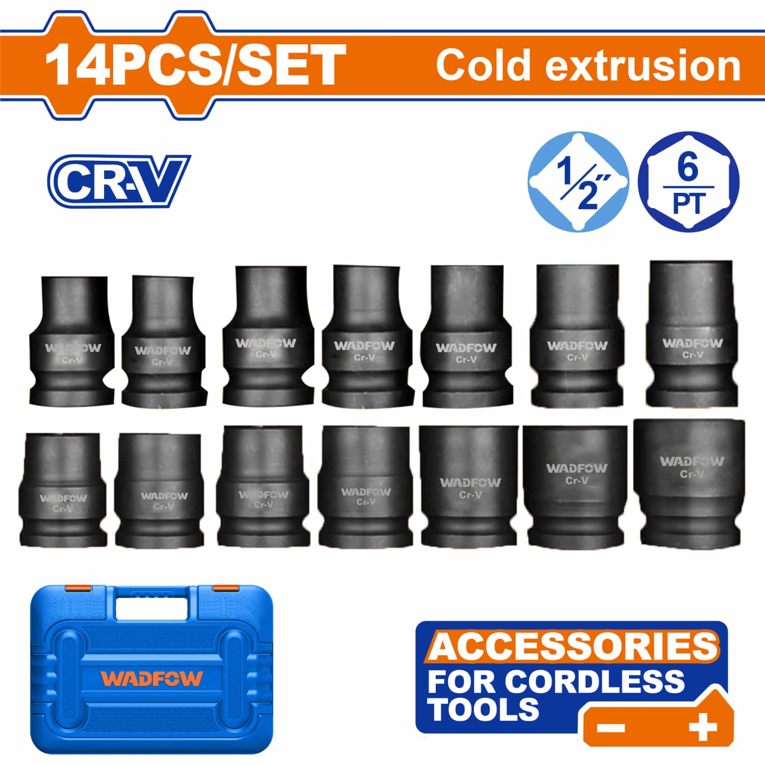 [CARBONE]WMS4D01|DADOS DE IMPACTO SOCKET 1/2" CORTOR CR-V (10-27 MM) TRATAMIENTO TÉRMICO. COMPATIBLE CON WCD1512 WCD1