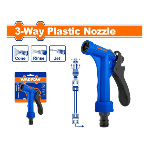 [SKUIMG]WNE1E34|WNE1E34.jpg|PISTOLA BOQUILLA DE AGUA AJUSTABLE A 3 MANERAS DIFERENTES DE SALIDA DEL AGUA. PLASTICO RESISTENTE.