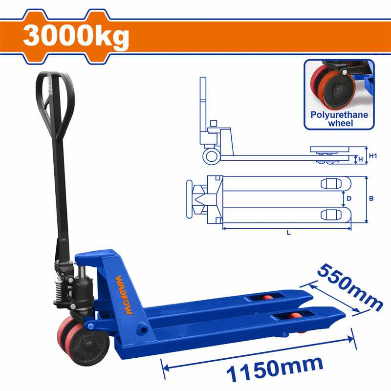 [SKUIMG]WNH1R30|WNH1R30.jpg|TRANSPALETA MANUAL DE TIJERA 3000KG. ALT. MIN\MAX: 85X200MM. DISTANCIA