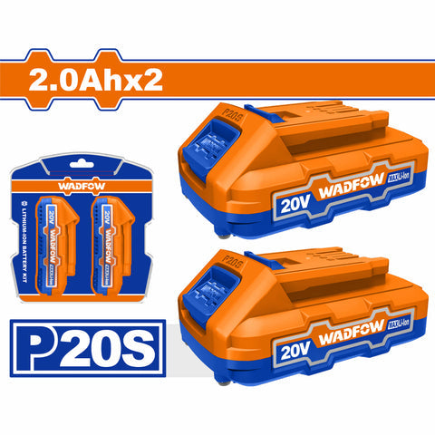 [SKUIMG]WOS240682|WOS240682.jpg|BATERIA 20V 2.0AH COMPATIBLE CON HERRAMIENTAS P20S. SE VENDE EN SET 2 PAQUETES DE BATERIAS DE IONES