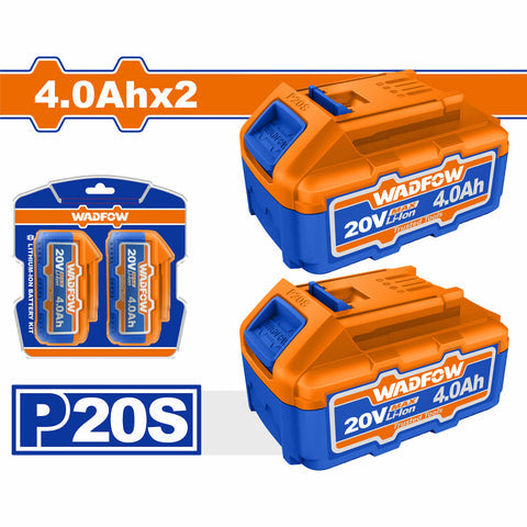 [SKUIMG]WOS240685|WOS240685.jpg|BATERIA 20V 4.0AH COMPATIBLE CON HERRAMIENTAS P20S. SE VENDE EN SET 2 PAQUETES DE BATERIAS DE IONES