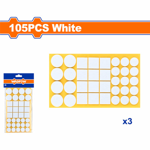 [SKUIMG]WPAS4101|ALMOHADILLAS AUTOADHESIVAS COLOR BLANCO. TAMANOS SURTIDOS GROSOR: 3MM SET DE 105 PIEZAS. FIELTROS PA