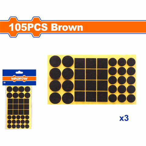 [SKUIMG]WPAS4111|ALMOHADILLAS AUTOADHESIVAS COLOR MARRON. TAMANOS SURTIDOS GROSOR: 3MM SET DE 105 PIEZAS. FIELTROS PA