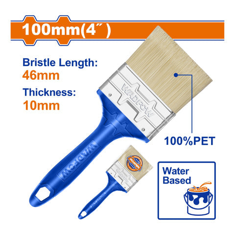 [SKUIMG]WPB4904|WPB4904.jpg|BROCHA PARA PINTAR 100MM(4"). CERDAS 100% PET. PINTURA A BASE DE AGUA. LONG: 46MM. GROSOR:10MM.