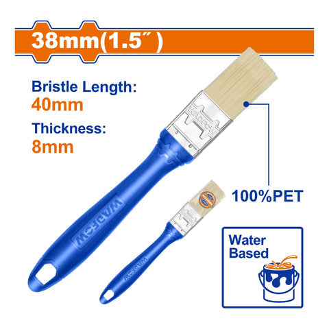 [SKUIMG]WPB4915|WPB4915.jpg|BROCHA PARA PINTAR 38MM(1.5"). CERDAS 100% PET. PINTURA A BASE DE AGUA. LONG: 40MM. GROSOR: 8MM.
