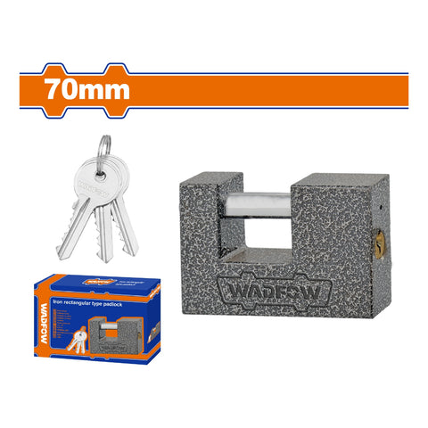 [SKUIMG]WPD7570|WPD7570.jpg|CANDADO DE HIERRO RECTANGULAR 70MM CON 3 LLAVES. LARGA VIDA UTIL.