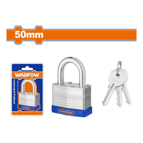 [SKUIMG]WPDL450|WPDL450.jpg|CANDADO LAMINADO CORTO 50MM. CARCASA ABS. CILINDRO DE LATON. INCLUYE 3 LLAVES.