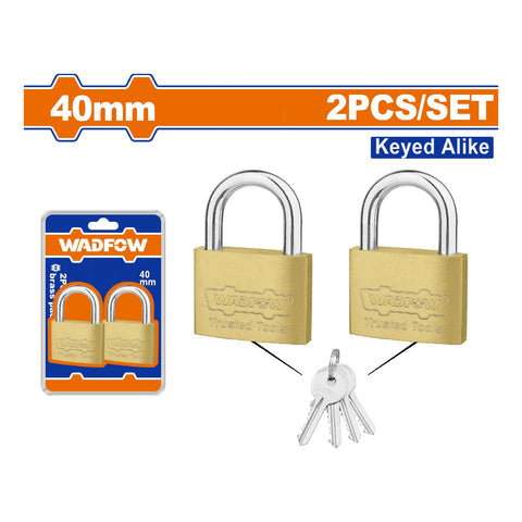 [SKUIMG]WPDT442|CANDADOS DE LATON DE 40MM CON JUEGO DE LLAVES. INCLUYE 2 CANDADOS Y UN JUEGO DE 3 LLAVES UNICO.
