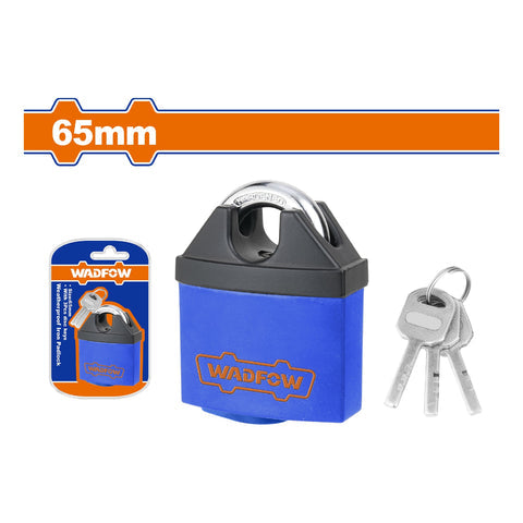 [SKUIMG]WPDW465|WPDW465.jpg|CANDADO DE HIERRO 65MM RESISTENTE A LA INTEMPERIE. RECUBIERTO CON NYLON. INCLUYE 3 LLAVES.