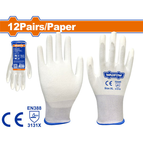 [SKUIMG]WPG1801|WPG1801.jpg|GUANTES DE SEGURIDAD POLIURETANO. SIN COSTURA. AGARRE SUAVE. PARA TRABAJO GENERAL. SET 12 PARES.