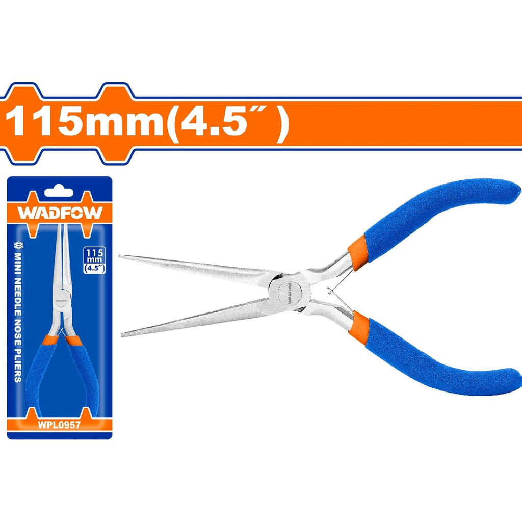 [SKUIMG]WPL0957|WPL0957.jpg|MINI ALICATE PUNTA AGUJA 115MM(4.5") PULIDO Y ANTIÓXIDO. CON MANGO DE PLÁSTICO.