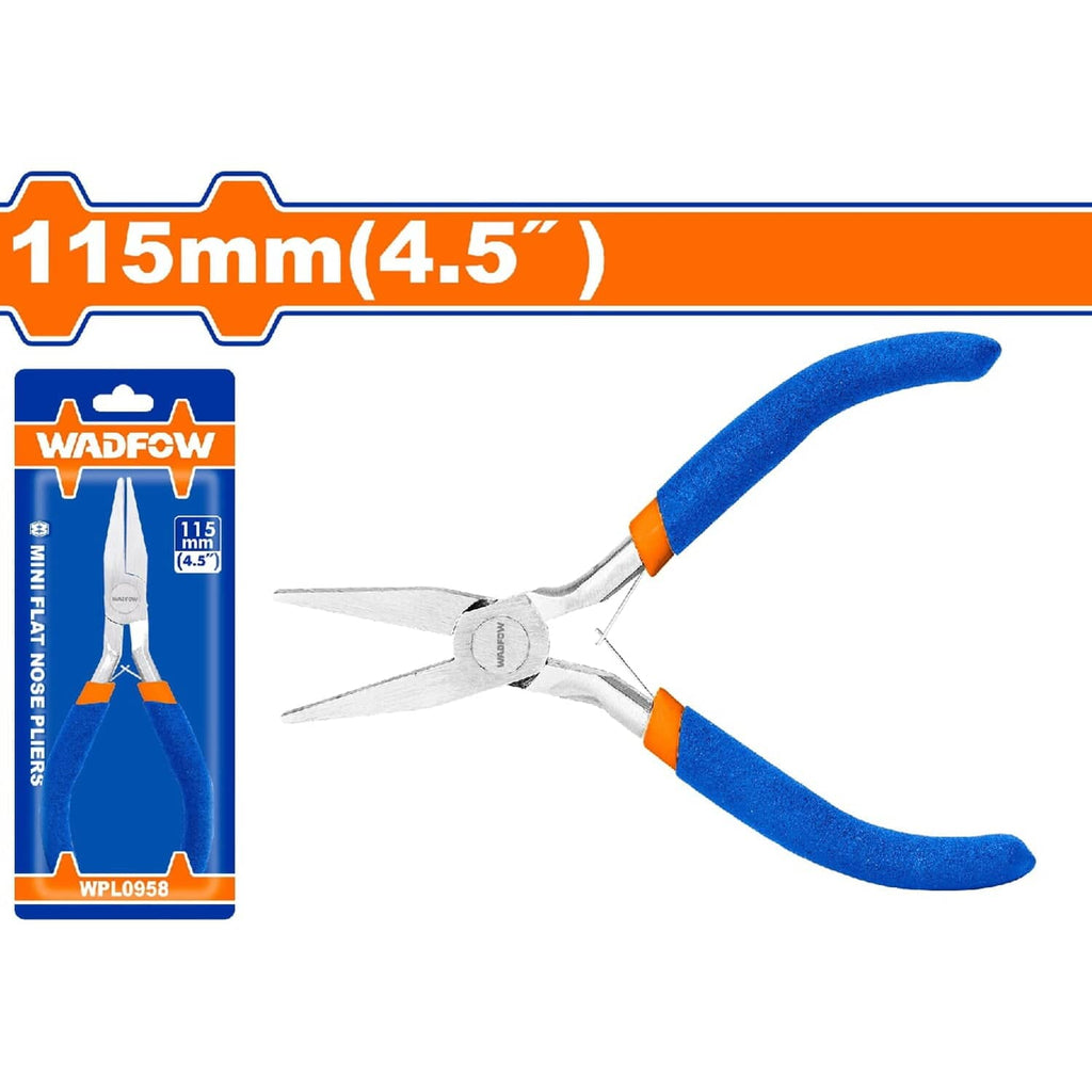 [SKUIMG]WPL0958|WPL0958.jpg|MINI ALICATE PUNTA PLANA 115MM(4.5") PULIDO Y ANTIÓXIDO. CON MANGO DE PLÁSTICO.
