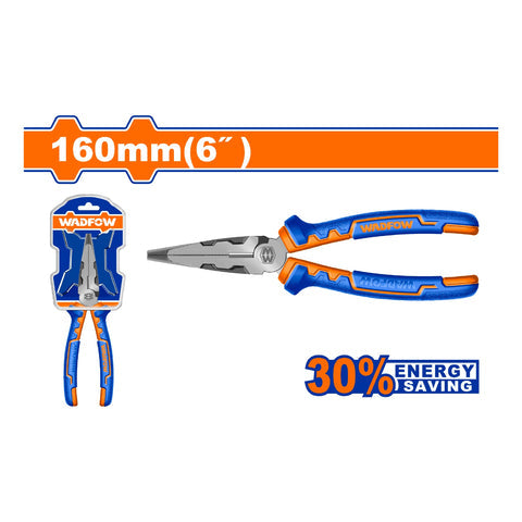 [SKUIMG]WPL2716|WPL2716.jpg|ALICATE DE PUNTA LARGA DE ALTA PALANCA 6" AHORRO DE ENERGIA 30% MANGO COMODO. ACABADO PULIDO.