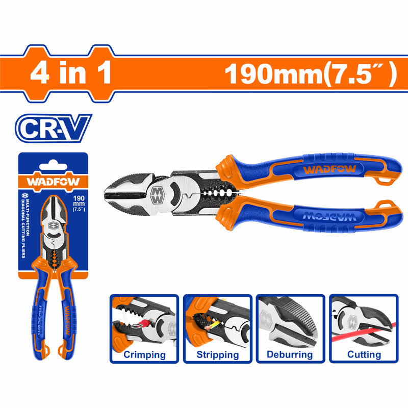 [SKUIMG]WPL3778|ALICATE MULTIFUNCION DE PUNTA DIAGONAL 4 EN 1. 7.5" CR-V ACABADO NEGRO