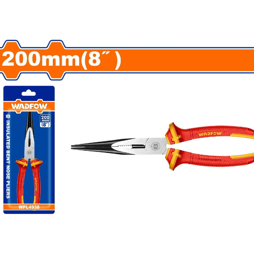[SKUIMG]WPL4938|WPL4938.jpg|ALICATE DE PUNTA DOBLADA 200MM(8") DE MANGO AISLADO. ACABADO NEGRO PULIDO. SOPORTA 1000V