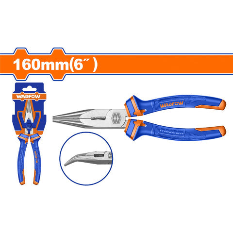 [SKUIMG]WPL4C06|WPL4C06.jpg|ALICATE DE PUNTA DOBLADA 6" PULIDO Y ANTIOXIDO. CON MANGO DE DOS COLORES.