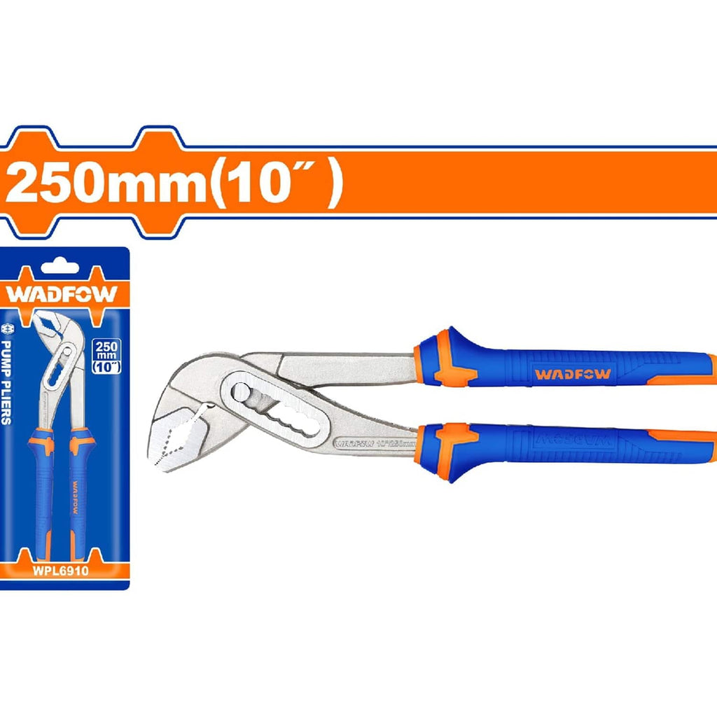 [SKUIMG]WPL6910|WPL6910.jpg|ALICATE DE BOMBA 250MM(10"). SUJECIÓN MAX: 40MM. MANGO DE DOS COLORES. PULIDO.