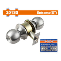 [SKUIMG]WQH1501|CERRADURA POMO CÍLINDRICO BOLA 65MM INOXIDABLE SATINADO. INCLUYE 3 LLAVES. IDEAL PARA RECÁMARA.