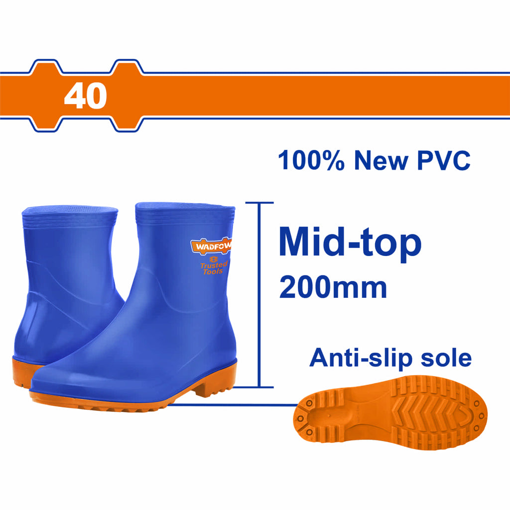 [SKUIMG]WRB3L40|WRB3L40.jpg|BOTAS DE CAUCHO CORTE MEDIO 100% PVC. RESISTENTES A ACEITES, ACIDOS Y A LA ALCALINIDAD. PAR