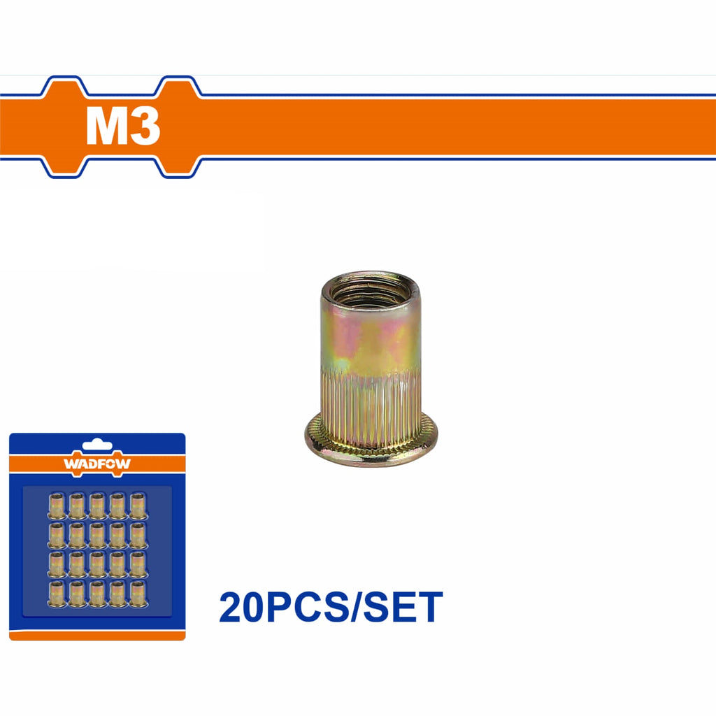 [SKUIMG]WRE1K13|TUERCAS REMACHABLES DE ACERO AL CARBONO CON ACABADO ZINCADO (SET DE 20 PIEZAS)