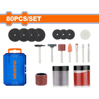 [SKUIMG]WRR7080|WRR7080.jpg|ACCESORIOS PARA MINI MOTOTOOL 80 PIEZAS (BANDAS,PIEDRAS,CEPILLO,CORTADOR,DISCOS,MANDRIL)