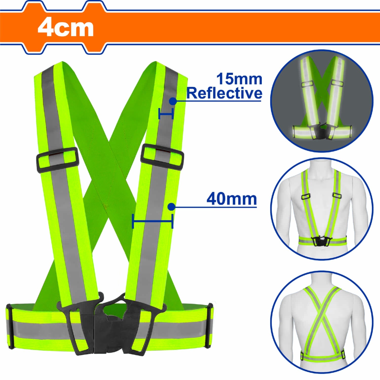 [CARBONE]WRV3812|CINTA REFLECTIVA DE SEGURIDAD 4CM AMARILLO FLUORESCENTE. ALTA VISIBILIDAD. HEBILLAS AJUSTABLES.