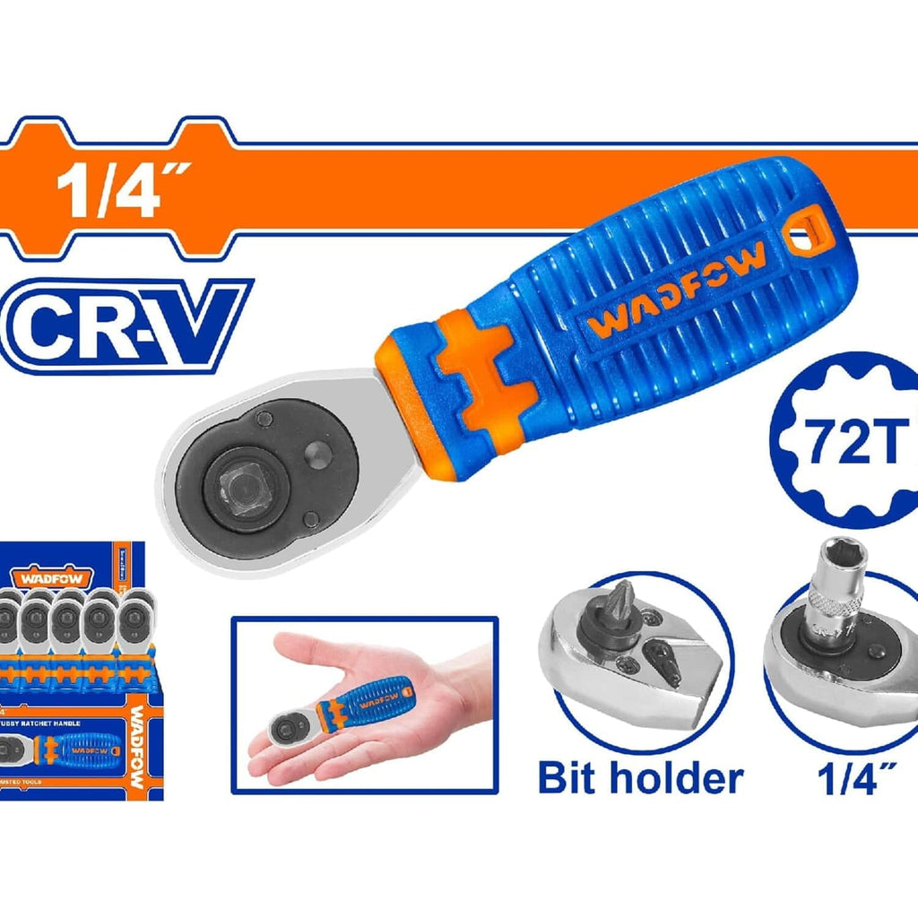 [SKUIMG]WRW2J14|WRW2J14.jpg|RATCHET DE MANGO REDONDO 1/4". CR-V. 72 DIENTES. LONG.110MM. CABEZAL DOBLE UNIDAD.