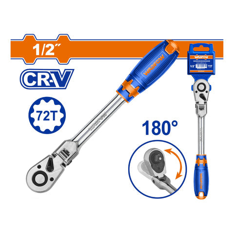 [SKUIMG]WRW4212|WRW4212.jpg|RATCHET DE CABEZA FLEXIBLE 1/2". CR-V.72 DIENTES. ROTA 180o. LONG: 300MM. TERMICO. CROMADO.