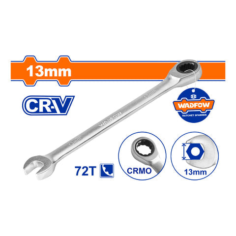 [SKUIMG]WSA5113|LLAVES COMBINADAS CON RATCHET CR-V CROMADA. ACABADO MATE. 72 DIENTES. (1 PIEZA)