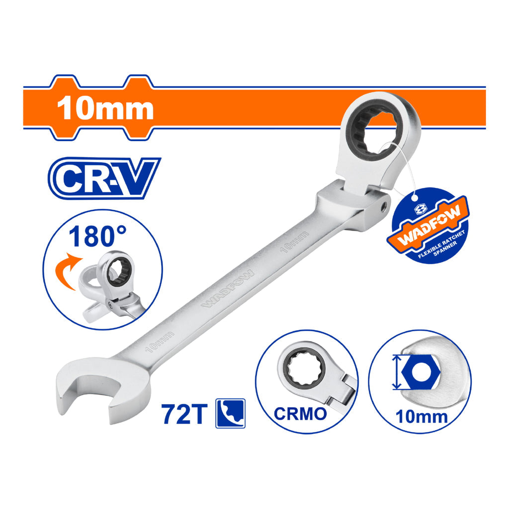 [SKUIMG]WSA6110|LLAVES COMBINADAS CON RATCHET FLEXIBLE GIRO 180o 72 DIENTES. CROMADA. TRATAMIENTO TERMICO. (1 PIEZA)
