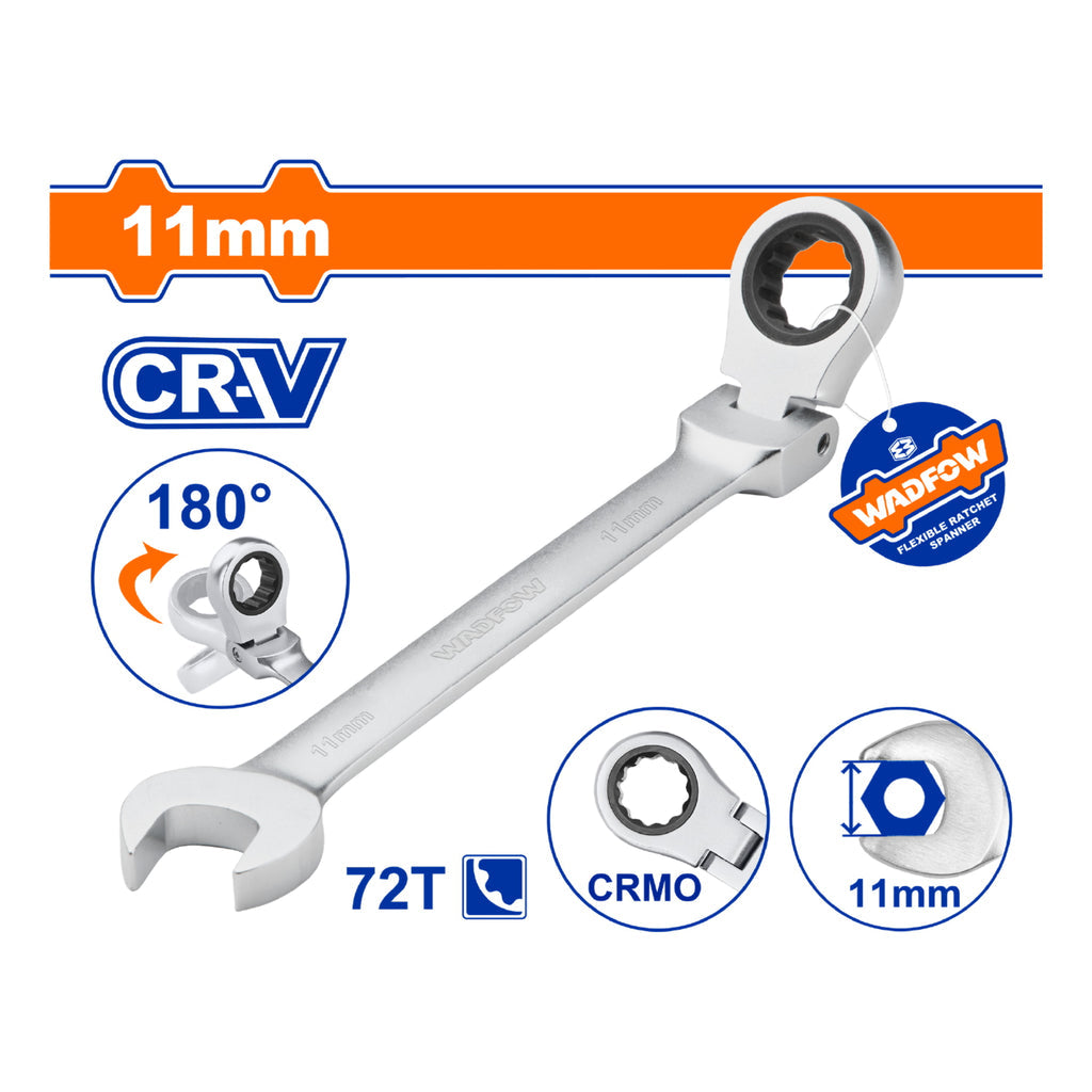 [SKUIMG]WSA6111|LLAVES COMBINADAS CON RATCHET FLEXIBLE GIRO 180o 72 DIENTES. CROMADA. TRATAMIENTO TERMICO. (1 PIEZA)