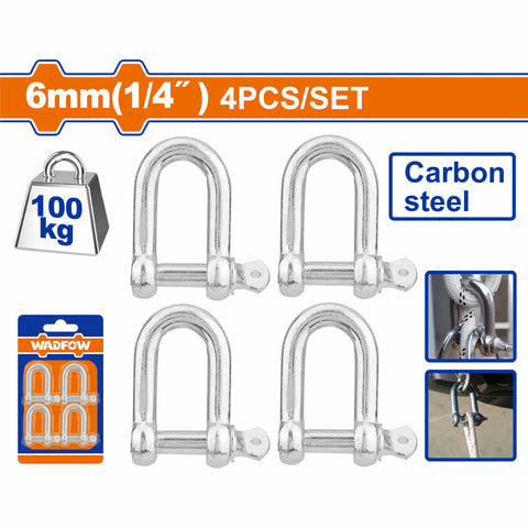 [SKUIMG]WSAK2K06|GRILLETES DE TORNILLO TIPO D 1/4" CAPAC. 100KG SET DE 4 PZAS. GRILLETE DE PERNO