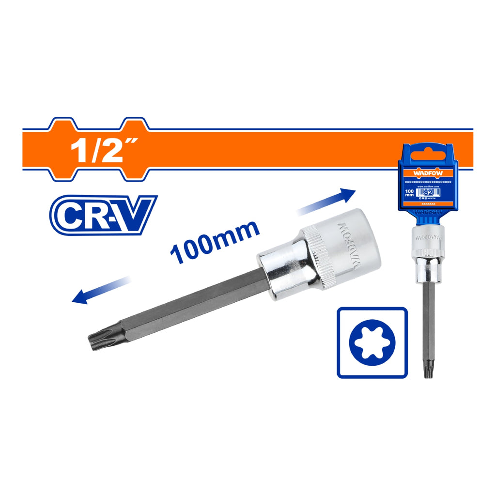 [SKUIMG]WSC5211|DADOS LARGOS DE PUNTA TORX 1/2". LONG:100MM. CR-V. TERMICO. CROMADO